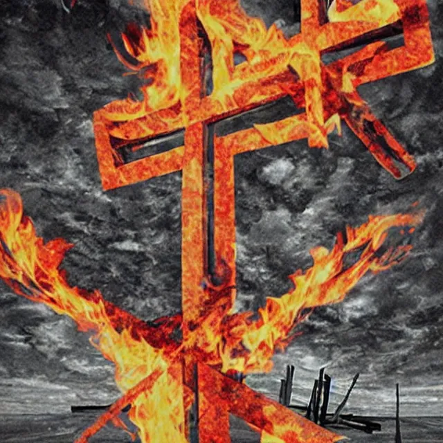 Prompt: burning cross, surrealistic collage art