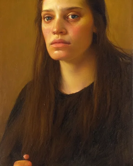 Image similar to realist portrait by andrey shishkin, highly detailed, oil on canvas