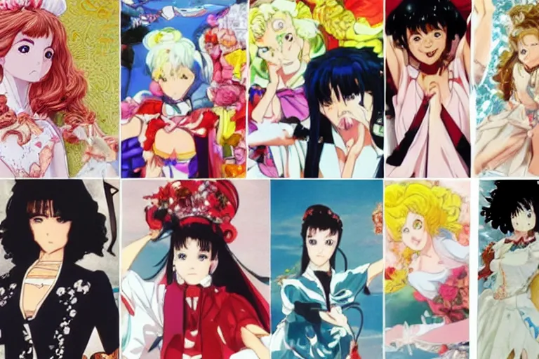 Prompt: Bjork posing triumphantly, shojo anime, 90s, Oniisama E, The Rose of Versailles, Revolutionary Girl Utena