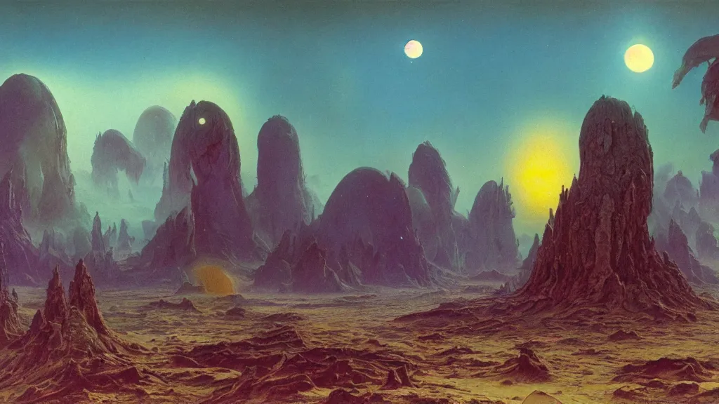 Image similar to otherworldly atmosphere of an evolving alien planet by arthur haas and bruce pennington and paul lehr, cinematic matte painting