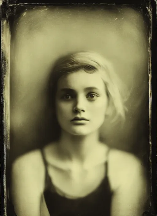 Prompt: dreamy close up portrait of a young women, photo realistic, elegant, award winning photograph, parallax, cinematic lighting, ambrotype wet plate collodion by martin shuller, richard avedon dorothe lange and and shane balkowitsch
