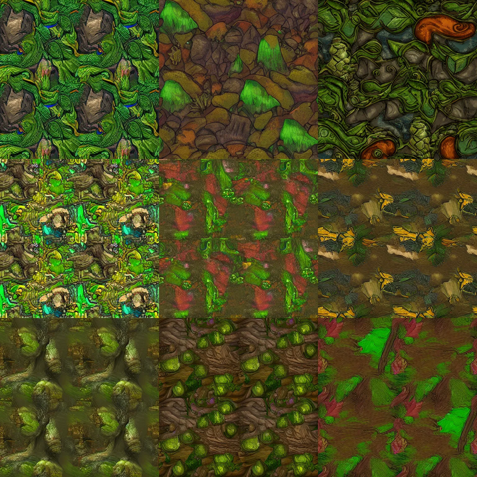 Prompt: seamless texture, hand painted, mmorpg, warcraft, forest floor