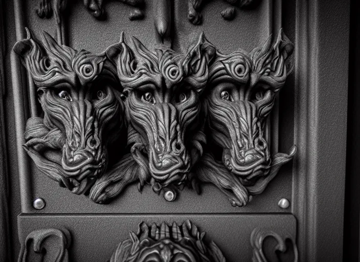 Image similar to photo of a real life photorealistic cerberus guarding the gates to the underworld. fantasy horror style. highly detailed 8 k. intricate. lifelike. soft light. nikon d 8 5 0 5 5 mm. dof. cinematic post - processing.