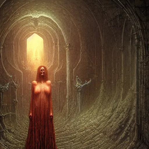 Image similar to alyson hannigan in necromancer crypt by beksinski