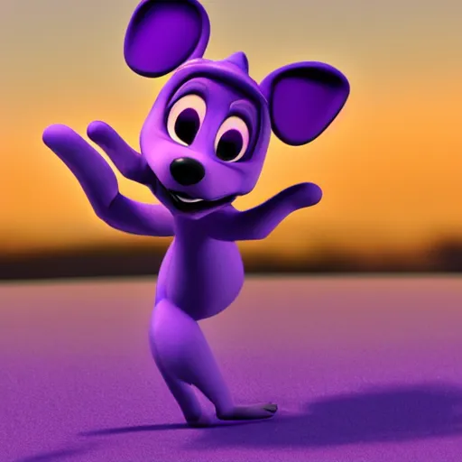 Image similar to a beautiful 3d render of a purple dog in a disney movie, in the style of disney, pixar, the dog is doing a ballet dance, highly detailed, 8k resolution