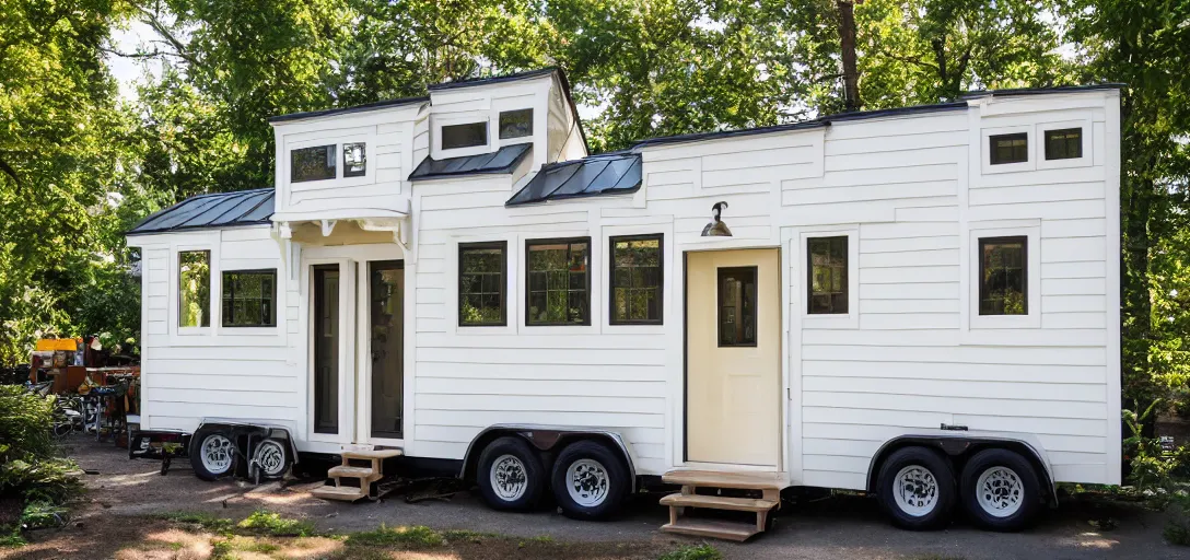 Image similar to mughal - style white ivory tiny home on trailer with minarets in portland, oregon