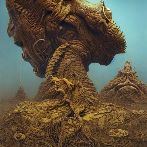 Prompt: Realistic creatue of Zdzisław Beksiński .concept art, wide angle shot, oriental fantasy, Peter Mohrbacher, insanely detailed and intricate, golden ratio, hypermaximalist, matte painting, cinematic, cgsociety, James jean, Brian froud, ross tran,octane render , unreal engine , hyper realistic , 8k render , octane render