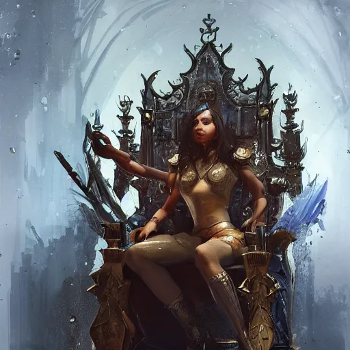 Prompt: a beautiful painting of a person sited in a throne, surrounded by your other personalities, by cedric peyravernay and feng zhu, highly detailed, excellent composition, cinematic concept art, dramatic lighting, trending on artstation h 7 6 8