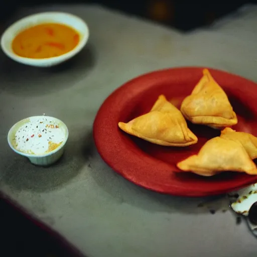 Image similar to Samosa in the shape of a football, 8k 35mm film look