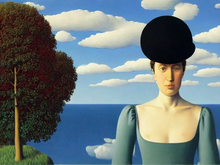 Image similar to beautiful painting by rene magritte, high detail, high resolution