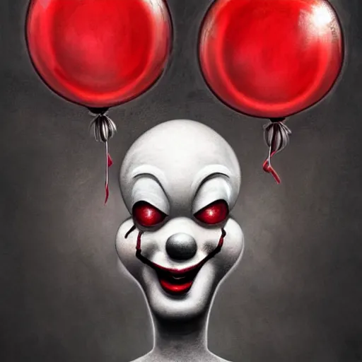 Prompt: surrealism grunge cartoon portrait sketch of a mushroom with a wide smile and a red balloon by - michael karcz, loony toons style, pennywise style, horror theme, detailed, elegant, intricate