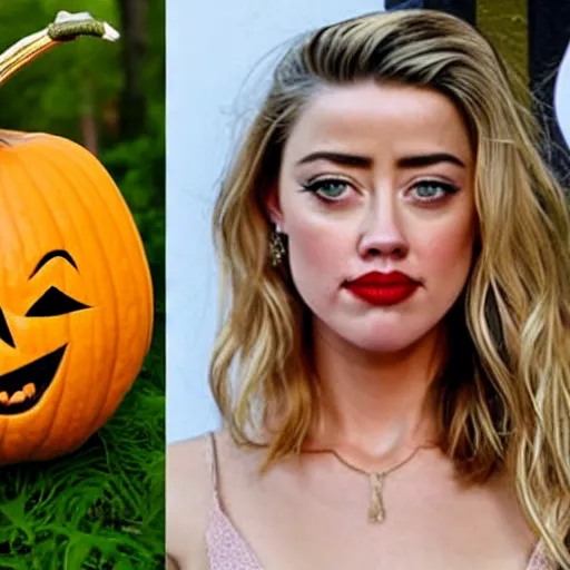 Image similar to gourd shaped like the face of amber heard hybrid intercross mix as a gourd