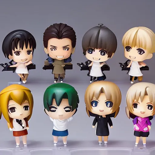 Image similar to cast of friends as Nendoroid figures, anime style, product photo