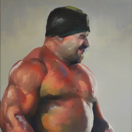 Image similar to strongest man in poland, expressive oil painting