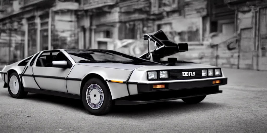 Prompt: a photoshoot of a delorean by ash thorp, car, back to the futur, ultra realistic, ultra detailed, 8 k, award winning