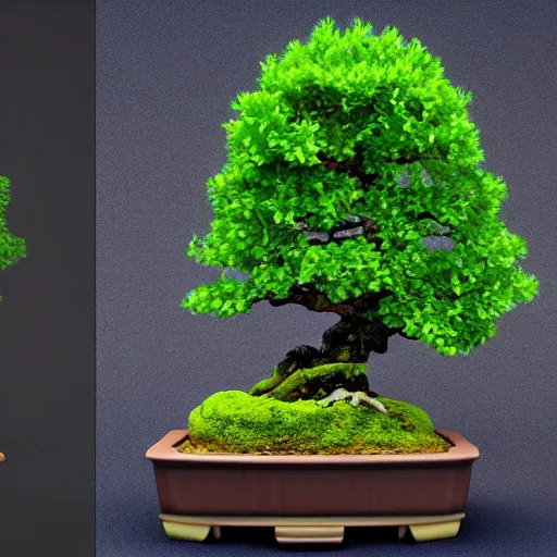 Prompt: bonsai tree with dragon shaped trunk and flowers on leaves detailed realistic 3 d render 4 k