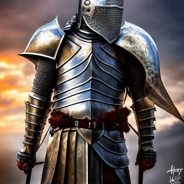 Image similar to knight, fantasy, highly detailed, 4 k, hdr, smooth, sharp focus, high resolution, award - winning photo, photorealistic