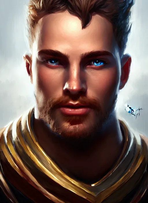 Prompt: a _ fantasy _ style _ portrait _ painting _ of homelander the boys antony star oil _ painting _ unreal _ 5 _ daz. _ rpg _ portrait _ extremely _ detailed _ artgerm _ greg _ rutkowski _ greg