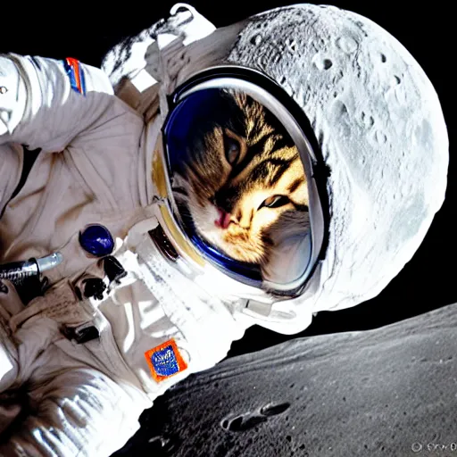 Prompt: cat in astronaut suit sleeping on the moon