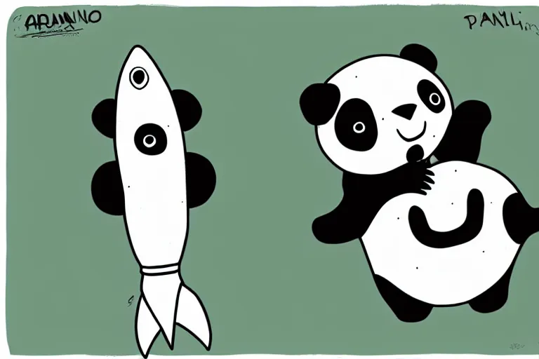 Image similar to cartoon drawing of a rocket shaped like a panda, cute anime sketch of panda rocket