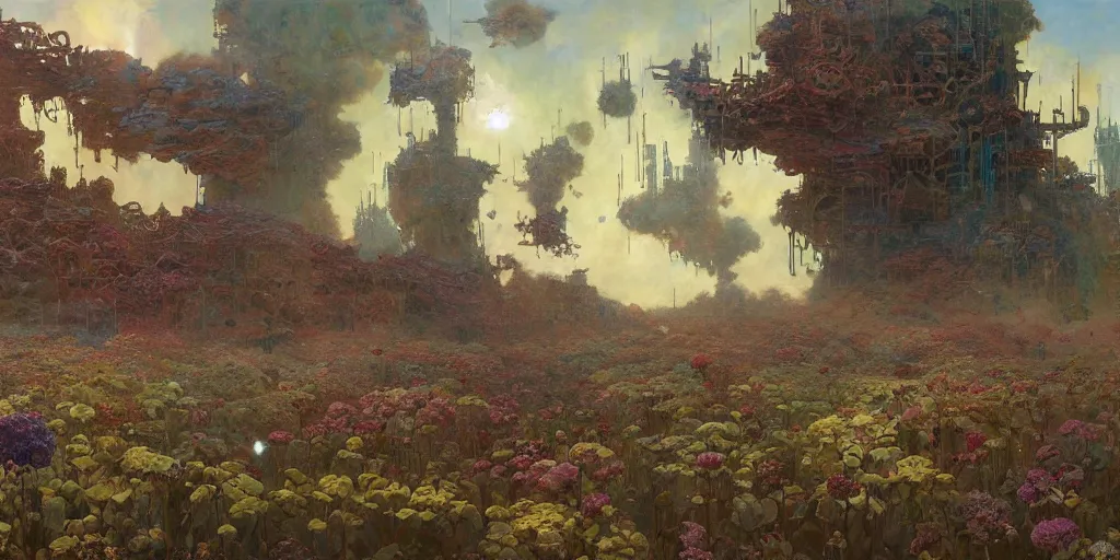 Image similar to supernova, flying plant factory producing asterois in open space, painted by ruan jia, raymond swanland, lawrence alma tadema, zdzislaw beksinski, norman rockwell, jack kirby, tom lovell, alex malveda, greg staples