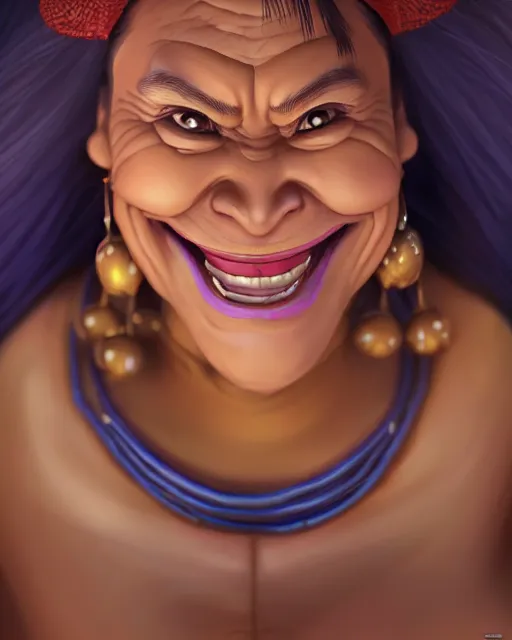 Image similar to grinning heavy filipina woman character portrait, by don bluth, sci - fi environment, highly detailed, dynamic shadows, 4 k, wallpaper - 1 0 2 4