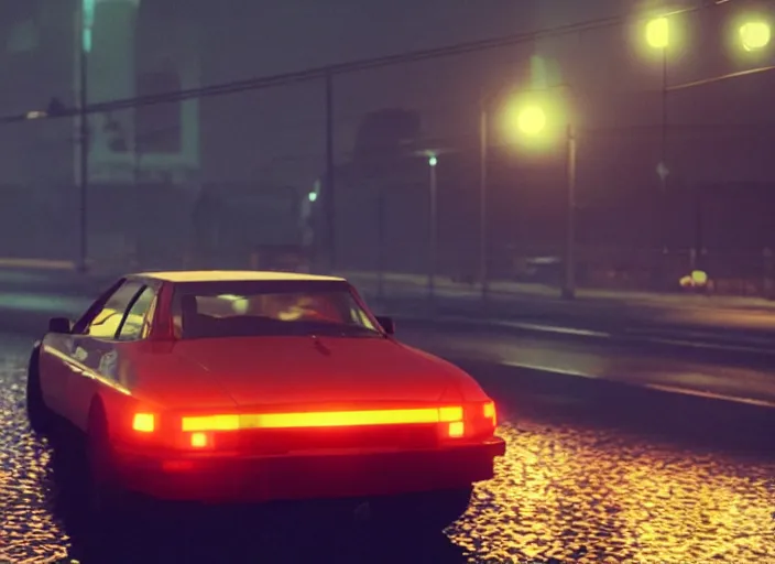 Prompt: gta game in moscow, 1 9 9 0, playstation 5 screenshot, mega details, dark night, orange lights, heavy rain, fog, beautiful rtx reflections, soviet suburbs, photorealistic, unreal engine 5, octane render, volumetric light, cg society, 4 k, 5 0 mm bokeh, russian lada car, artstation