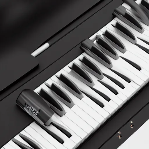 Image similar to product photography of a electronic wind instrument that looks like a melodica, matte black keys, all black matte product, realistic, hyperdetailed, realistic lighting, replica model, octane render, unreal engine 5, distant shot, figma 150mm