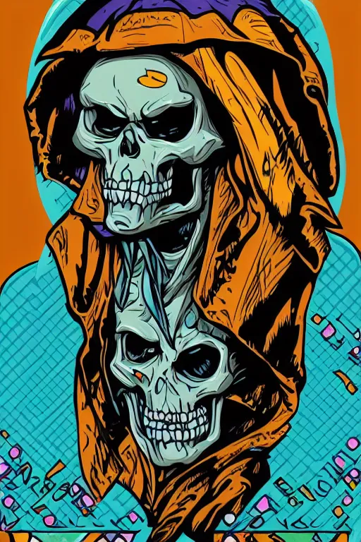 Image similar to A portrait of a skeletor that is a thug, sticker, colorful, illustration, highly detailed, smooth and clean vector curves, no jagged lines, vector art, smooth