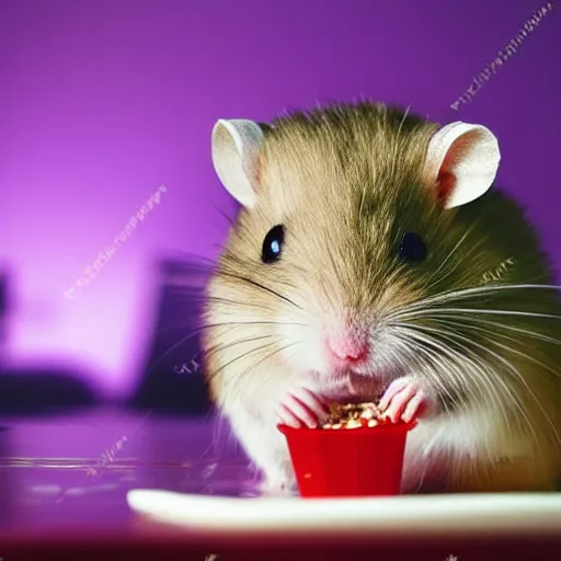 Prompt: hamster on a date at the movies, award winning photo