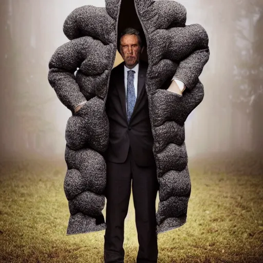 Image similar to a photograph of a man wearing a coat made of lungs