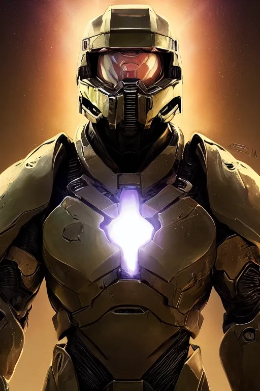 Portrait Of Master Chief With A Halo Behind Him, 