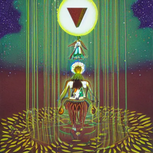 Prompt: amazonas ritual, major arcana symbols, refracted lines and sparkles, by yosuke yamaguchi