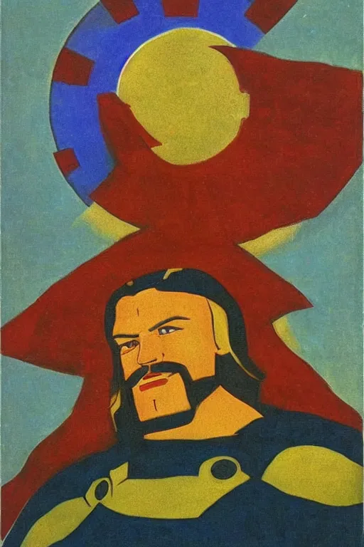 Image similar to thor, marvel, artwork by nicholas roerich,