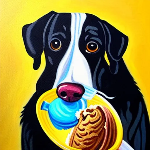 Image similar to painting of a dog eating ice cream