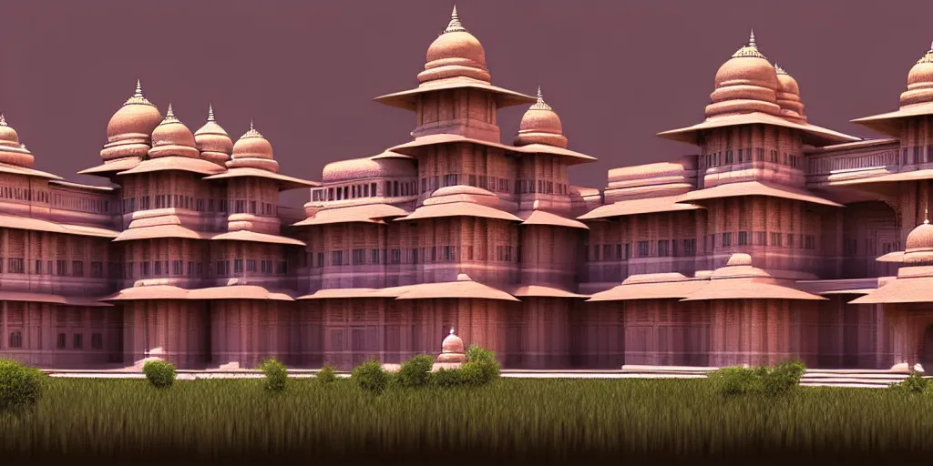 Image similar to a 3 d concept art of an indian palace by oliver beck, hyper realism, extremely detailed, atmospheric