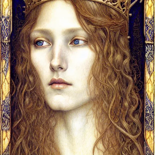 Image similar to detailed realistic beautiful young medieval queen face portrait by jean delville and marco mazzoni, art nouveau, symbolist, visionary, gothic, pre - raphaelite