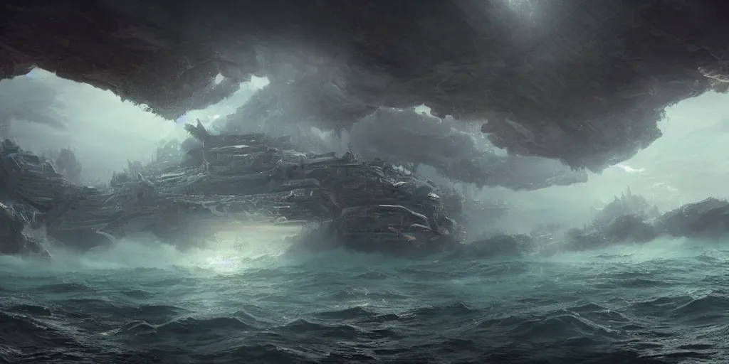 a submerged city by james paick, big waves, matte | Stable Diffusion ...