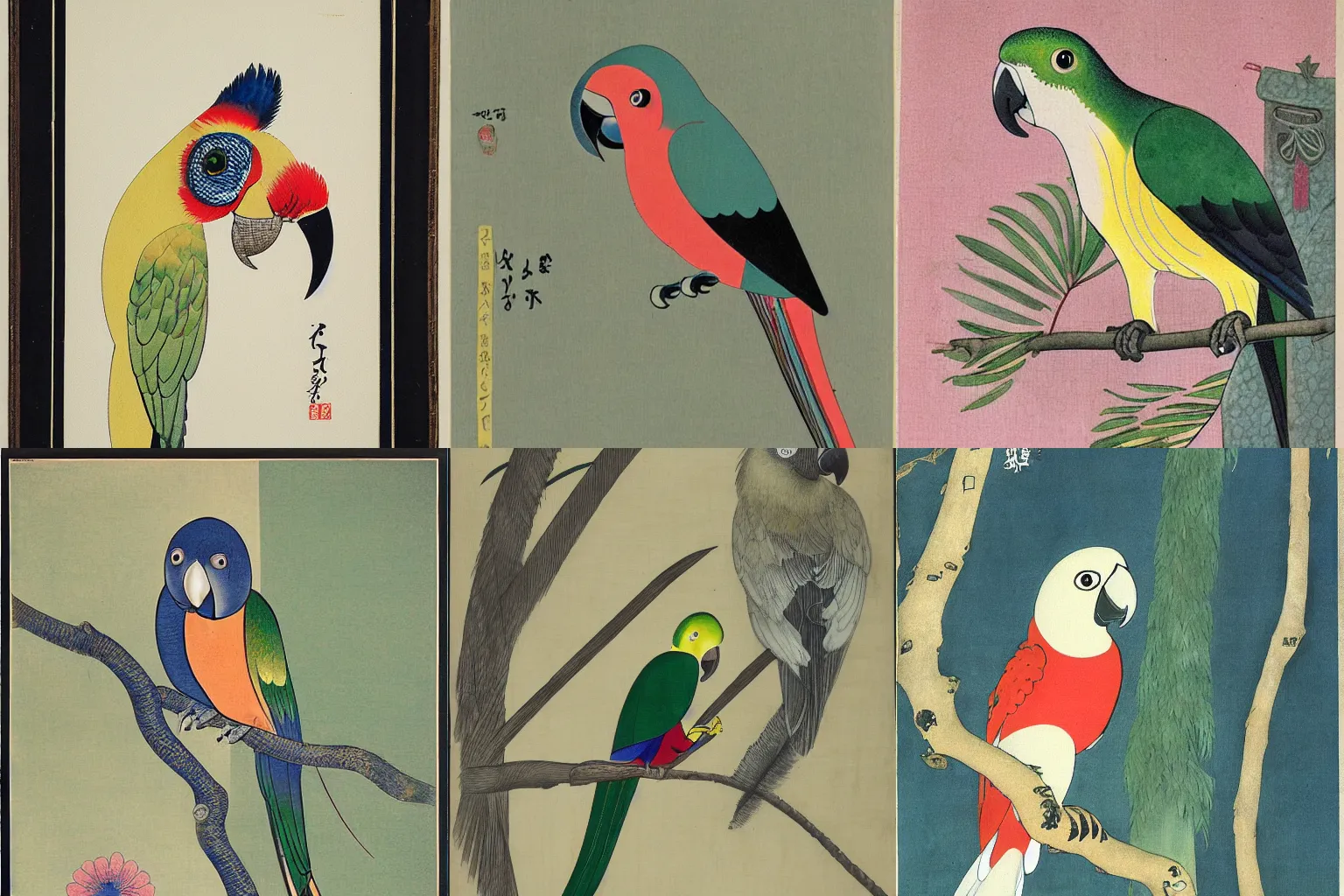 Prompt: a parrot, tsuguharu foujita