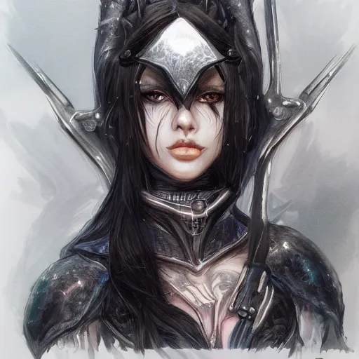 Image similar to portrait of a female dark elf witch by ayami kojima, she is about 2 0 years old, american, black hair, introvert, she is wearing a modern tactical gear, scifi, highly detailed portrait, digital painting, artstation, concept art, smooth, sharp foccus ilustration, artstation hq