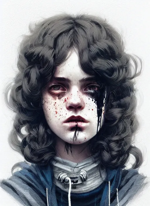 Prompt: highly detailed portrait of a the corpser, tartan hoody, photographic realistic background, ringlet hair by atey ghailan, by greg rutkowski, by greg tocchini, by james gilleard, by joe fenton, by kaethe butcher, gradient blue, black, and white color scheme, trending in pinterest, award winning details