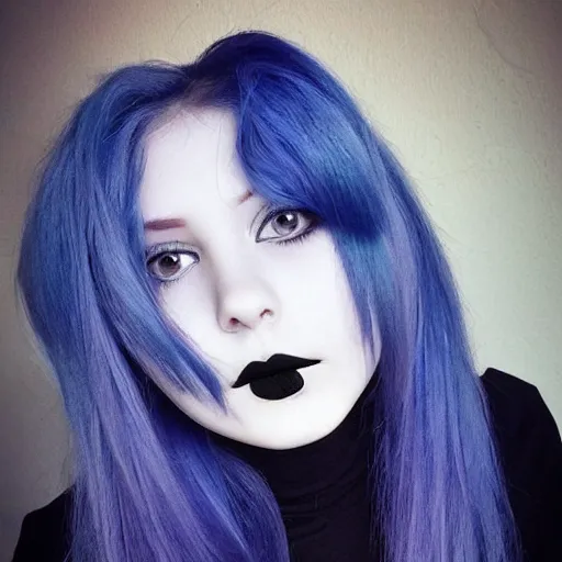 Prompt: beautiful girl black lipstick blue hair