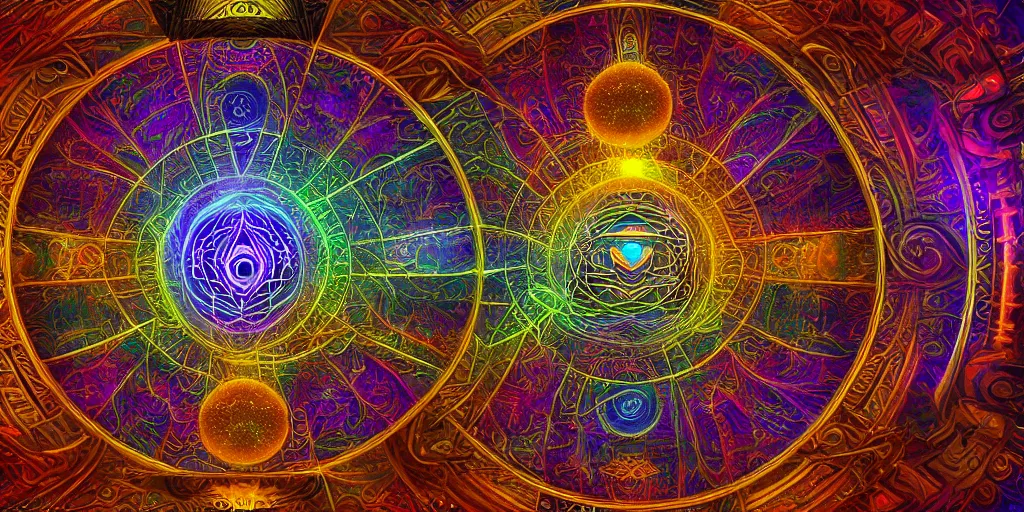 Prompt: dmt temple, sacred geometric buildings housing dmt time elves, psychedelic architecture, soul frequency, 8 k resolution, highly detailed,