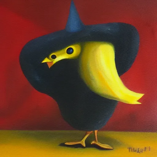 Image similar to the funky chicken accuses you of witchcraft, oil painting