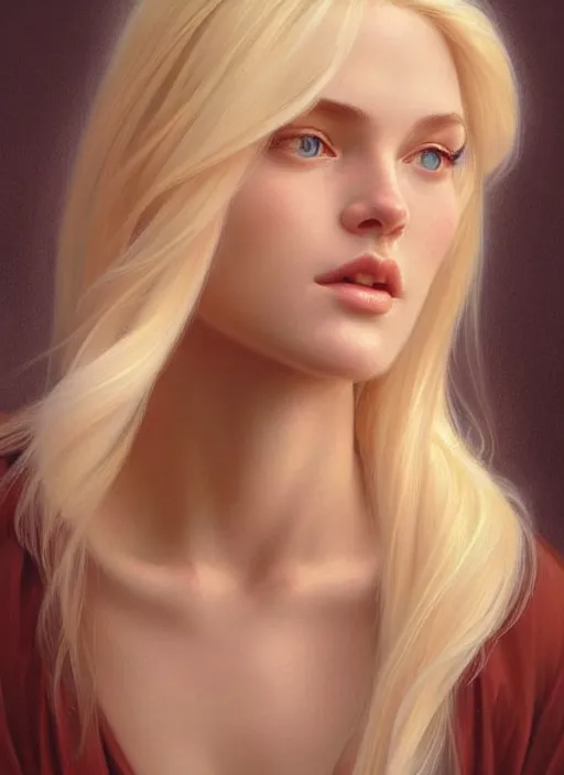 Prompt: face of feminine perfection!! portrait of young wife blessed by god with ever - increasing physical mental perfection, blonde, symmetrical! intricate, sensual features, highly detailed, biblical!! holy perfection!! digital painting, artstation, concept art, smooth, sharp focus, illustration, art by artgerm and greg rutkowski and alphonse mucha