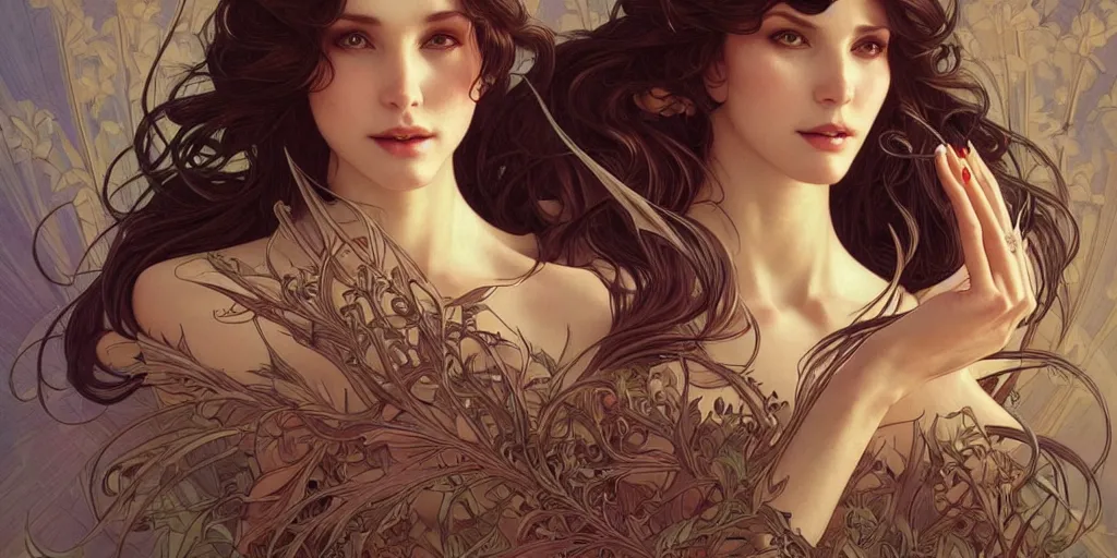 Prompt: beautiful woman is turning into an angel, dark surrealism, intricate, elegant, highly detailed, artstation, concept art, smooth, sharp focus, illustration, art by artgerm and moebius and alphonse mucha