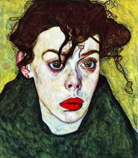 Image similar to portrait of billie eilish by egon schiele, intense desire, high quality, high detail