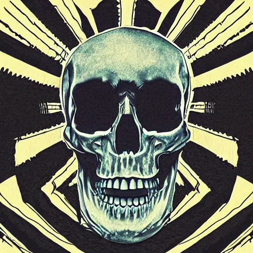 Image similar to album cover of a electronic group, skull head, album cover art, album cover