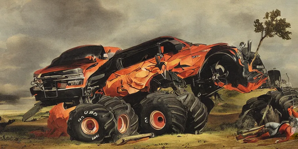 Image similar to Monster truck, painting by john james audubon