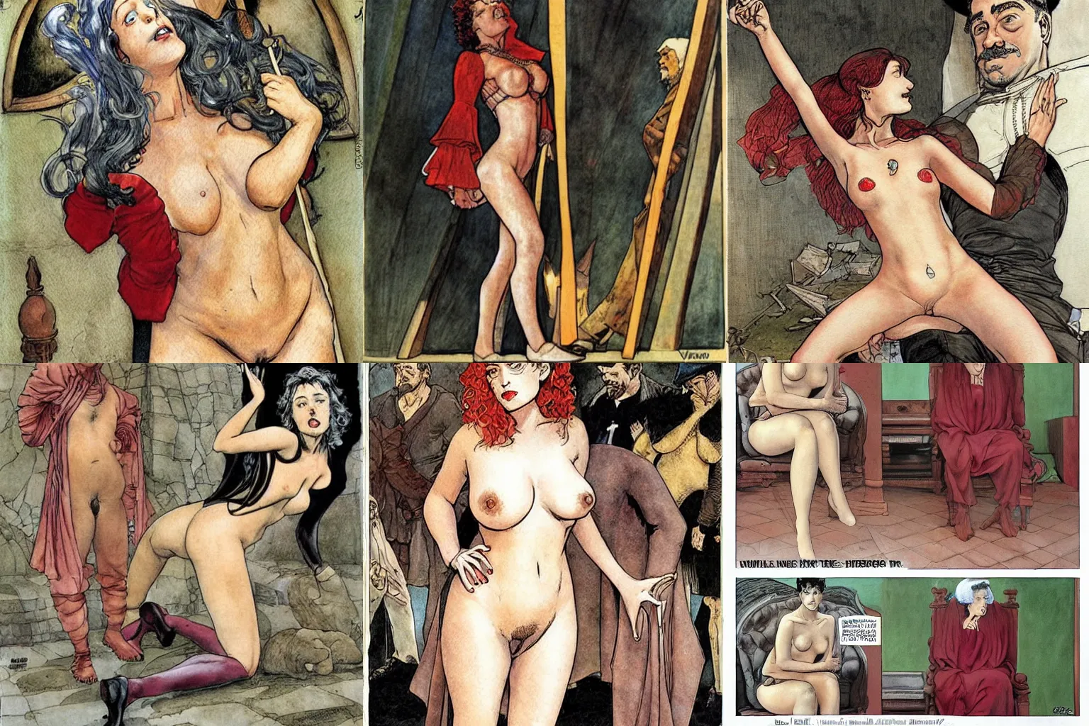 Prompt: shameless and ashamed. painting by milo manara and diego velazquez